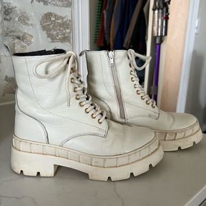 Vince Camuto Off-white leather combat boots